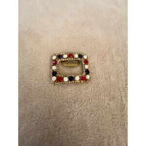 Gold Tone Red White Blue Rectangular Brooch Buckle